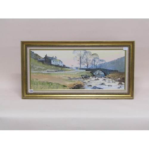 1200 - HARLEY CROSSLEY - COCKLEY BECK LAKE DISTRICT, SIGNED OIL ON CANVAS, FRAMED, 30CM X 70CM