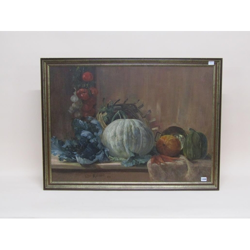 1209 - KARL KOEBLER - STILL LIFE, FRUIT AND VEGETABLES, SIGNED OIL ON BOARD, FRAMED, 66CM X 92CM