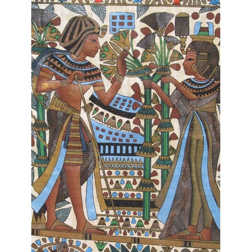 1215 - EGYPTIAN PAINTING OF LEAF PANELS, F/G, 60CM X 45CM