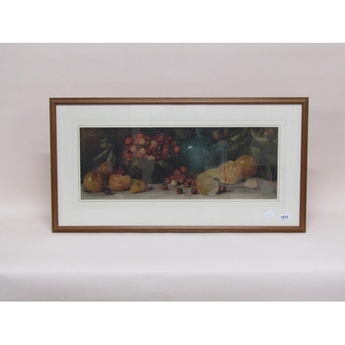 1217 - T IVETLEY - STILL LIFE, FRUIT, WATERCOLOUR, F/G, 28CM X 73CM