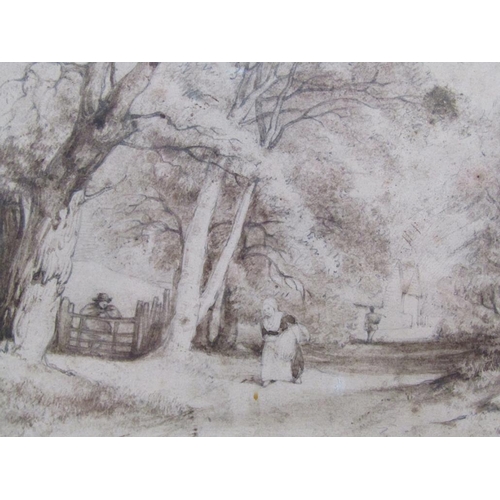 1221 - In the manner of David Cox, and signed 'D Cox 30' - Country scene with figure leaning on a gateway, ... 