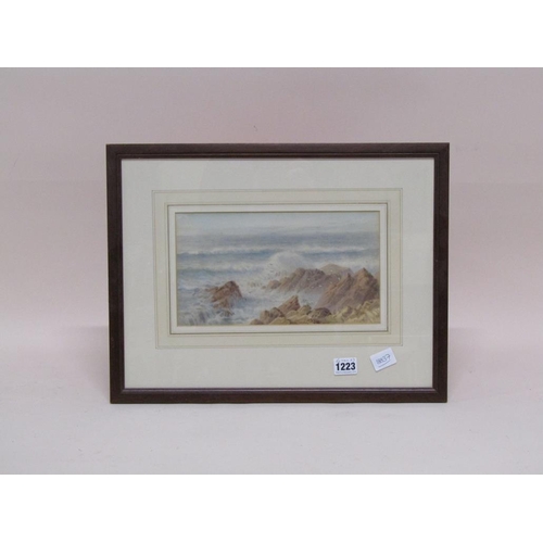 1223 - R S CROXFORD - ROCKY COASTAL STORM, SIGNED WATERCOLOUR, F/G, 16CM X 27CM