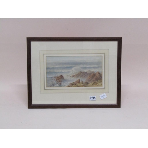 1223 - R S CROXFORD - ROCKY COASTAL STORM, SIGNED WATERCOLOUR, F/G, 16CM X 27CM