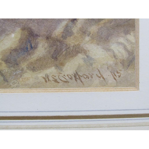 1223 - R S CROXFORD - ROCKY COASTAL STORM, SIGNED WATERCOLOUR, F/G, 16CM X 27CM