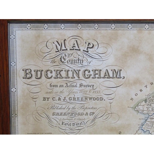 1225 - MAP OF THE COUNTY OF BUCKINGHAM BY C&J GREENWOOD, F/G, 58CM X 68CM