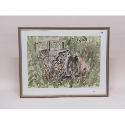 1226 - P ATKINS - THE ABANDONED MOTOR CAR, SIGNED WATERCOLOUR, F/G, 40CM X 56CM