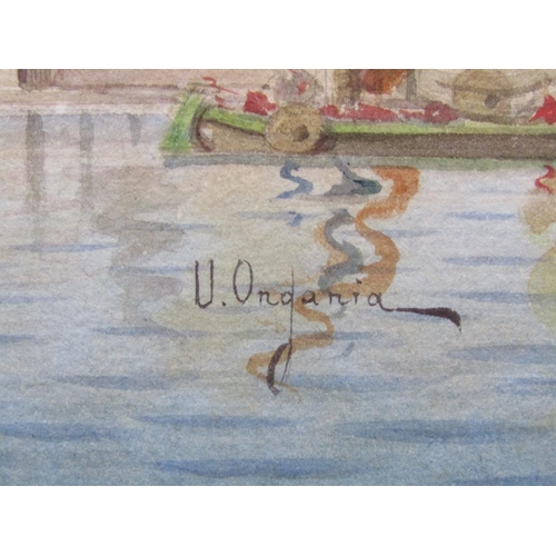 1228 - V ONGANIA - PAIR, VENETIAN SCENES, SIGNED WATERCOLOURS, F/G, 19CM X 29CM