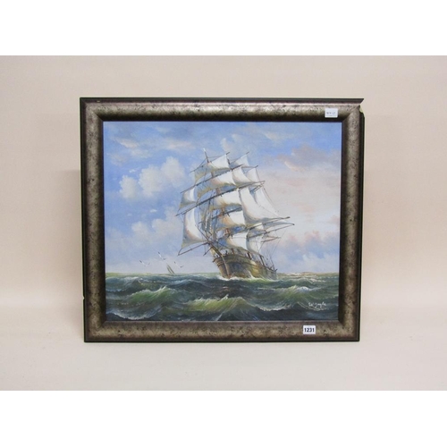 1231 - W GAGLA - 19C SAILING VESSEL ON A STRONG SEA, SIGNED OIL ON CANVAS, FRAMED, 50CM X 58CM