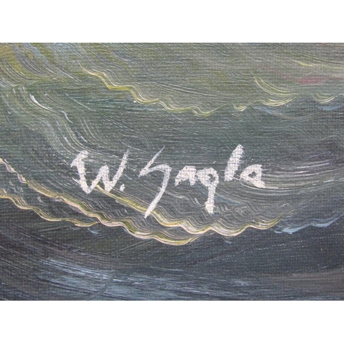 1231 - W GAGLA - 19C SAILING VESSEL ON A STRONG SEA, SIGNED OIL ON CANVAS, FRAMED, 50CM X 58CM