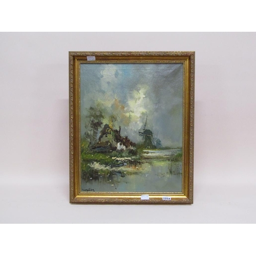 1234 - ZEGELING - COTTAGES AND WINDMILLS, SIGNED OIL ON CANVAS, FRAMED, 49CMX 39CM