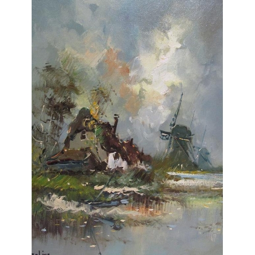 1234 - ZEGELING - COTTAGES AND WINDMILLS, SIGNED OIL ON CANVAS, FRAMED, 49CMX 39CM