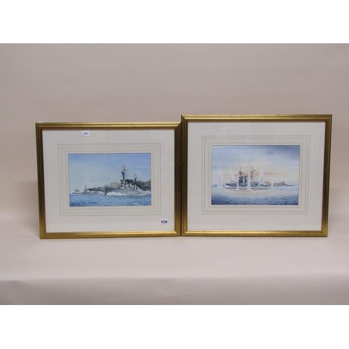 1236 - B.E NEWTON FOR C.H.C - PAIR, BATTLE SHIPS MAKING SMOKE & UNDER ATTACK, SIGNED WATERCOLOURS, F/G, 21C... 