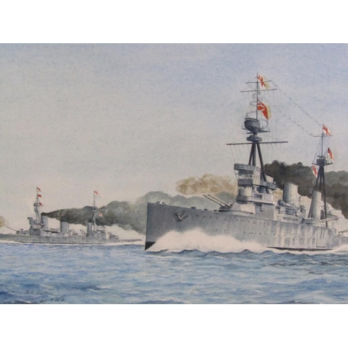 1236 - B.E NEWTON FOR C.H.C - PAIR, BATTLE SHIPS MAKING SMOKE & UNDER ATTACK, SIGNED WATERCOLOURS, F/G, 21C... 