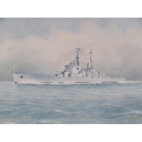 1241 - PAIR - WAR SHIPS, SIGNED WATERCOLOUR, F/G, 24CM X 32CM