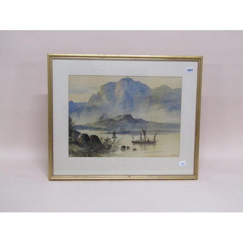 1253 - MONO S.M 1884 - BOATS ON A SCOTTISH LOCH, SIGNED WATERCOLOUR, F/G, 35CM X 48CM