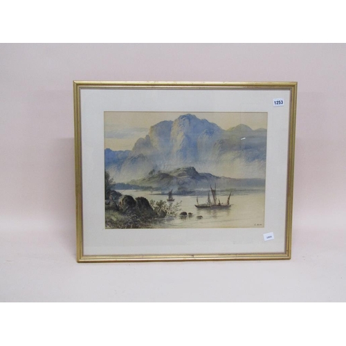 1253 - MONO S.M 1884 - BOATS ON A SCOTTISH LOCH, SIGNED WATERCOLOUR, F/G, 35CM X 48CM