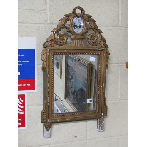 1260 - 19C GILT FRAMED AND STUCCO WALL MIRROR, 75CM X 40CM