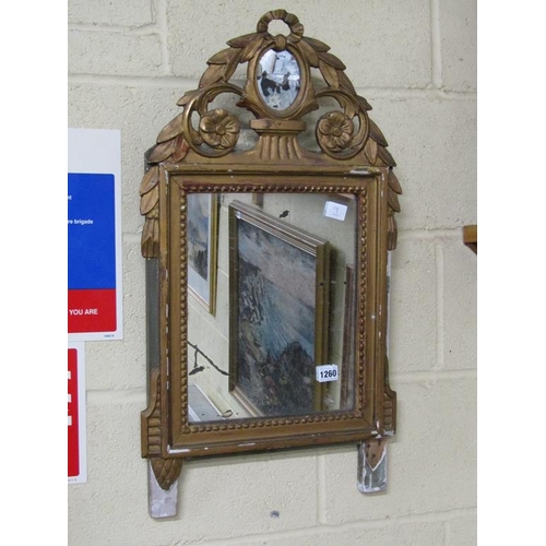 1260 - 19C GILT FRAMED AND STUCCO WALL MIRROR, 75CM X 40CM