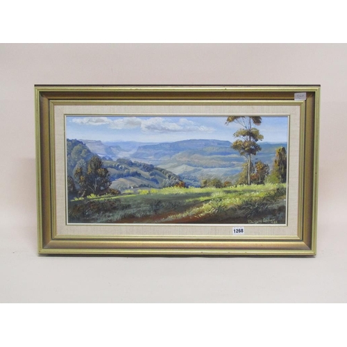 1268 - PHILIP H COOPER - LANDSCAPE WITH ROLLING HILLS, SIGNED OIL ON BOARD, FRAMED, 30CM X 60CM