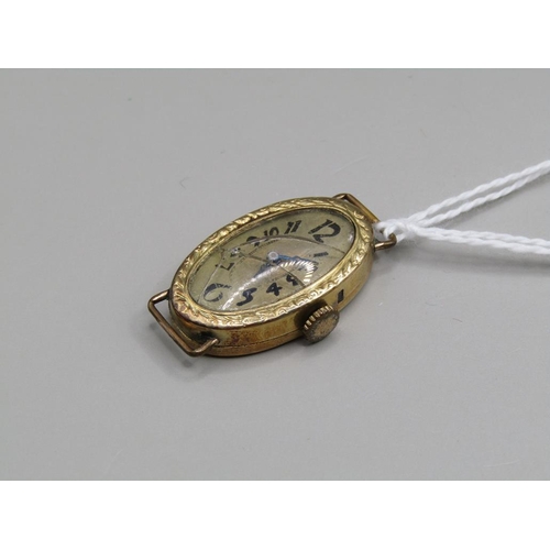 1609 - 14ct GOLD CASED OVAL LADIES WATCH MOVEMENT A/F GLASS CRACKED