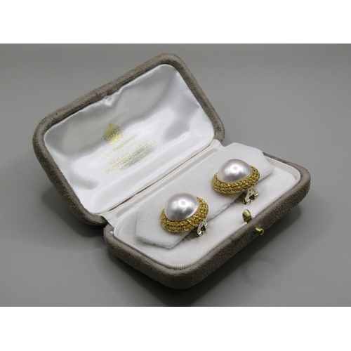 1650 - PAIR OF 18ct GOLD PEARL CLIP EARRINGS