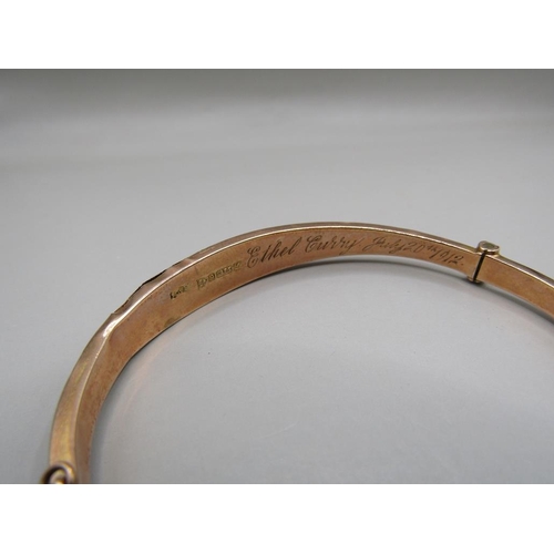 1651 - 9ct GOLD ENGRAVED BANGLE IN ORIGINAL FITTED BOX