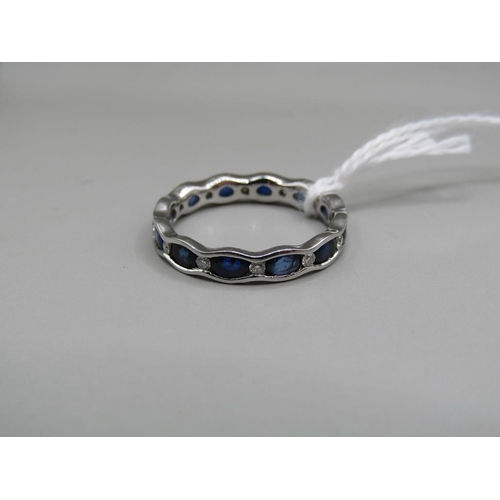 1658 - 18CT WHITE GOLD SAPPHIRE & DIAMOND ETERNITY RING - SIZE M