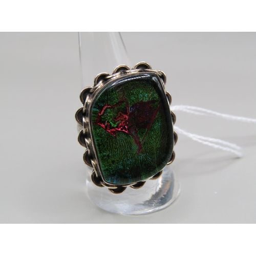 1668 - SILVER DICHROIC GLASS RING - SIZE R