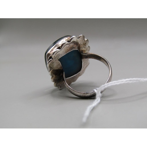 1668 - SILVER DICHROIC GLASS RING - SIZE R