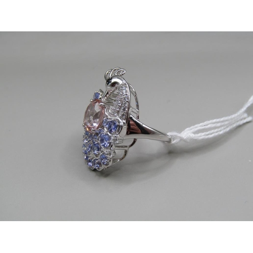 1669 - SILVER TANZANITE PEACOCK RING - SIZE L 1/2