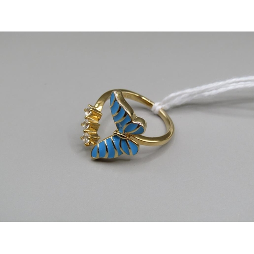 1674 - SILVER GILT ENAMEL BUTTERFLY RING - SIZE M