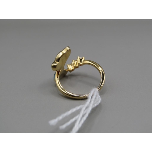 1674 - SILVER GILT ENAMEL BUTTERFLY RING - SIZE M