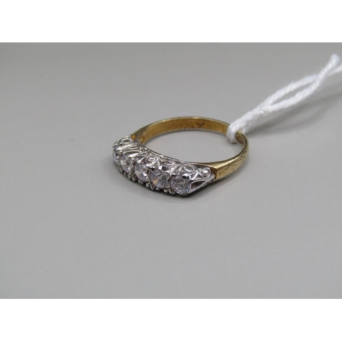 1675 - SILVER GILT CZ RING - 5 STONES - SIZE L