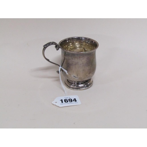 1694 - MID 20c SILVER CHRISTENING TANKARD BIRMINGHAM 1950 2.4ozt