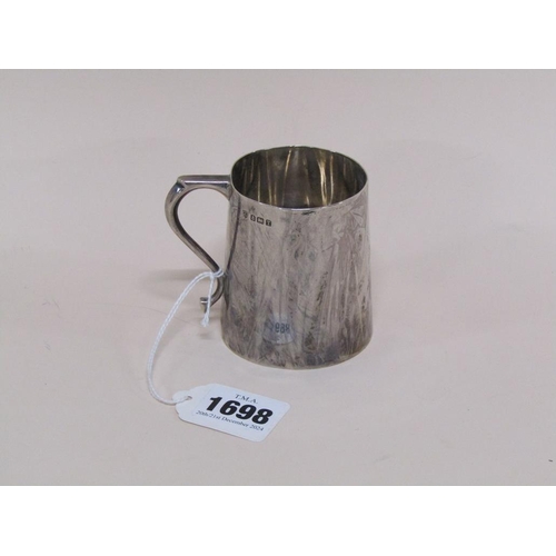 1698 - 20c SILVER CHRISTENING TANKARD INSCRIBED HUGH JB CHATTELEY AND SONS, BIRMINGHAM 1943 4.7ozt