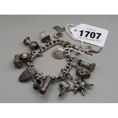 1707 - SILVER CHARM BRACELET SET WITH VARIOUS CHARMS TO INC ELEPHANT, CROCODILE