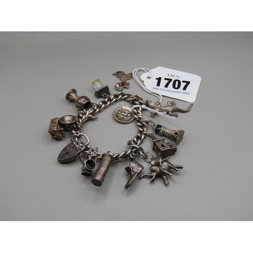 1707 - SILVER CHARM BRACELET SET WITH VARIOUS CHARMS TO INC ELEPHANT, CROCODILE