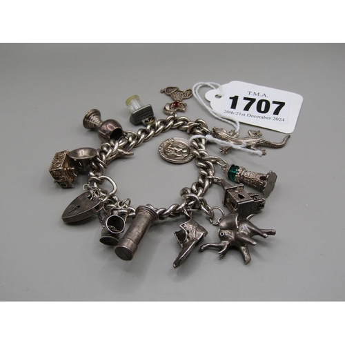 1707 - SILVER CHARM BRACELET SET WITH VARIOUS CHARMS TO INC ELEPHANT, CROCODILE