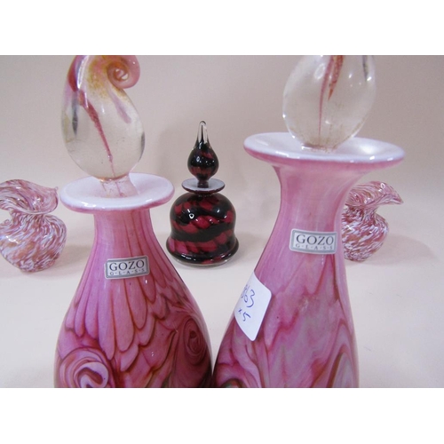 1900 - ART GLASS VASES; SCENT BOTTLES - LARGEST BOTTLE 22CM H