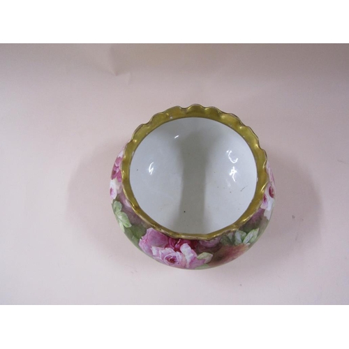 1923 - LIMOGES HAND PAINTED ROSE BOWL, 19CM H