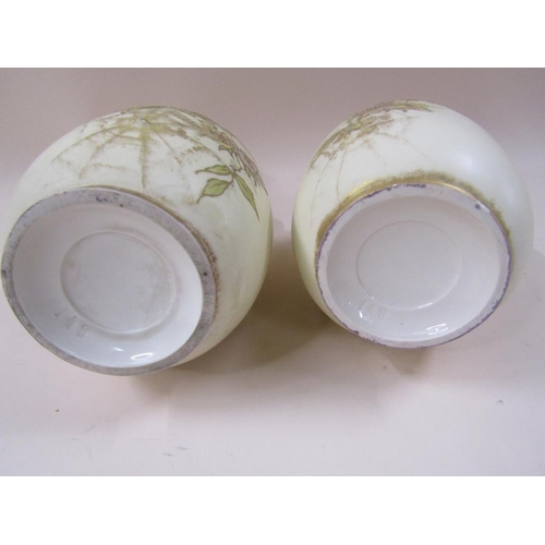 1964 - PAIR OF EARLY 20C IVORY GROUND TWO HANDLED VASES, GILT DECORATED WITH FLORAL DESIGN, 37CM H