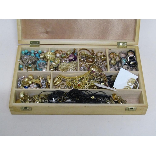 1741 - WOODEN BOX OF MIXED GILDED COSTUME JEWELLERY