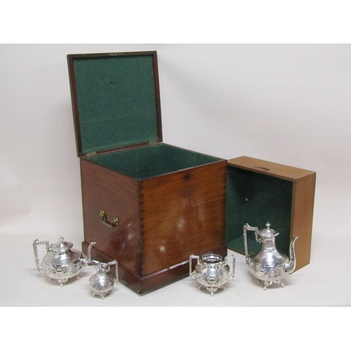 1846 - VICTORIAN SILVER PLATED TEA SET IN FITTED WOODEN BOX