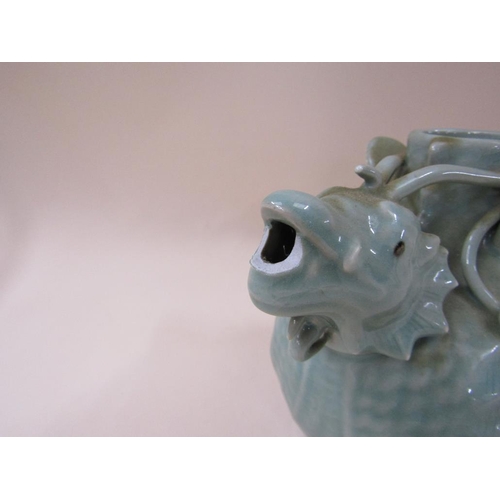 1982 - ORIENTAL CELEDON GLAZED TEAPOT IN FORM OF A FISH, 35CM H