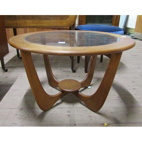 2050 - 1970'S TEAK GLASS TOP CIRCULAR TABLE, 71CM DIAM