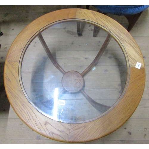 2050 - 1970'S TEAK GLASS TOP CIRCULAR TABLE, 71CM DIAM