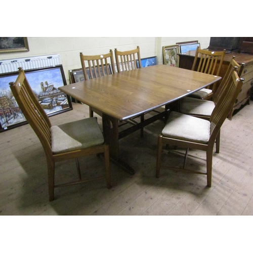 2059 - ERCOL EXTENDING DINING TABLE TOGETHER WITH A SET OF SIX CHAIRS