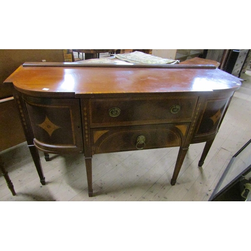 2064 - LATE REGENCY MAHOGANY INLAID AND CROSSBANDED SIDEBOARD FITTED TWO CENTRAL DRAWERS FLANKED BY CUPBOAR... 