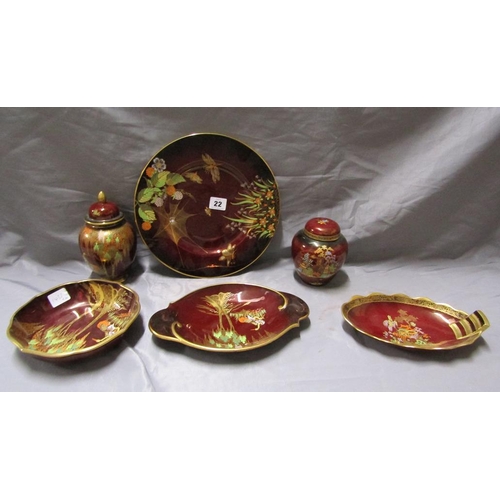 22 - COLLECTION OF CARLTONWARE ROUGE ROYALE AND CROWN DEVON LUSTRE