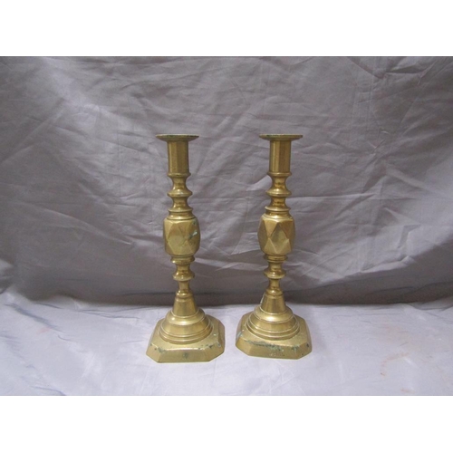 8 - PAIR OF VICTORIAN DIAMOND PRINCESS STAMPED CANDLESTICKS